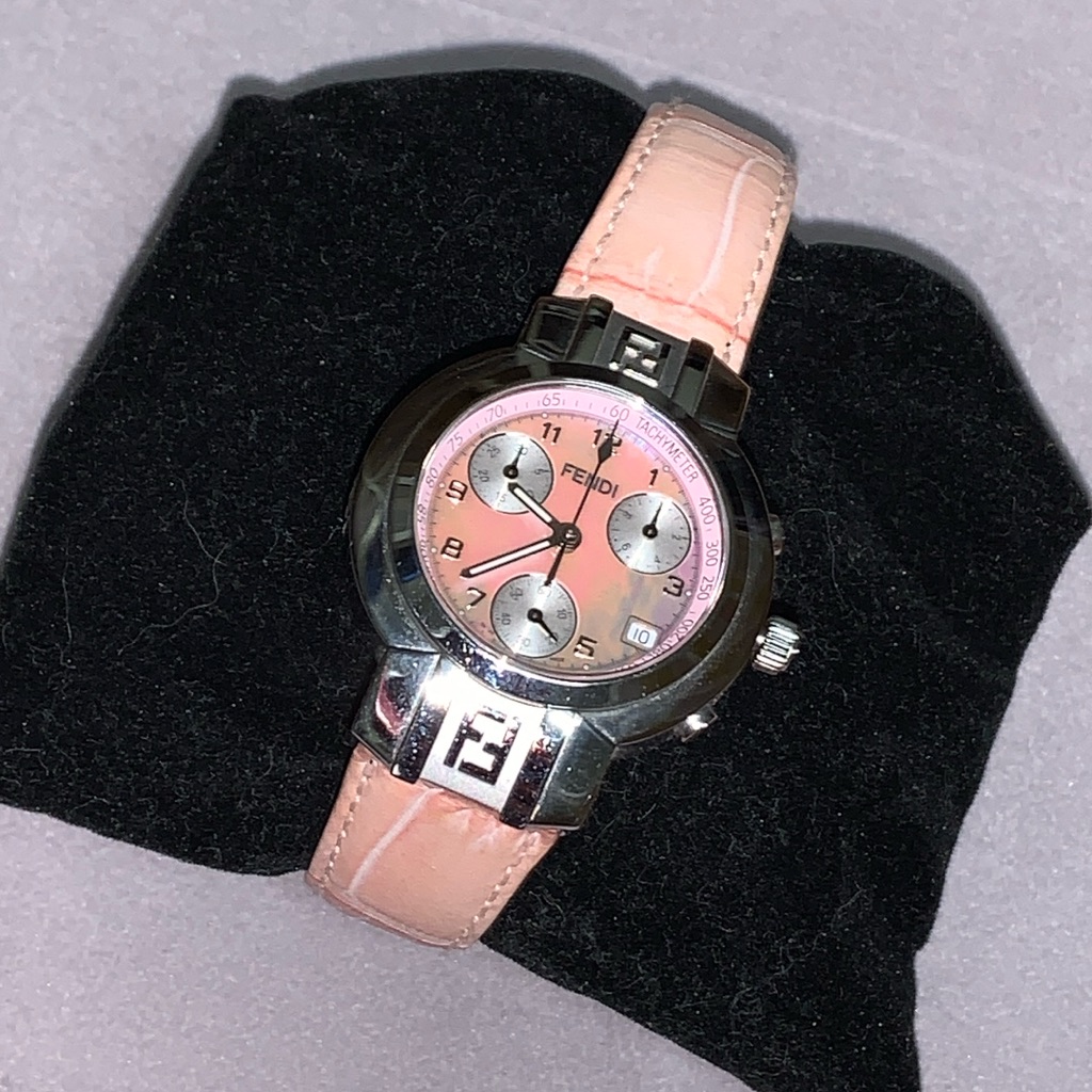 Authentic Fendi Orologi Zucca Chronograph Mother Of Pearl Pink Dial 4500l Watch